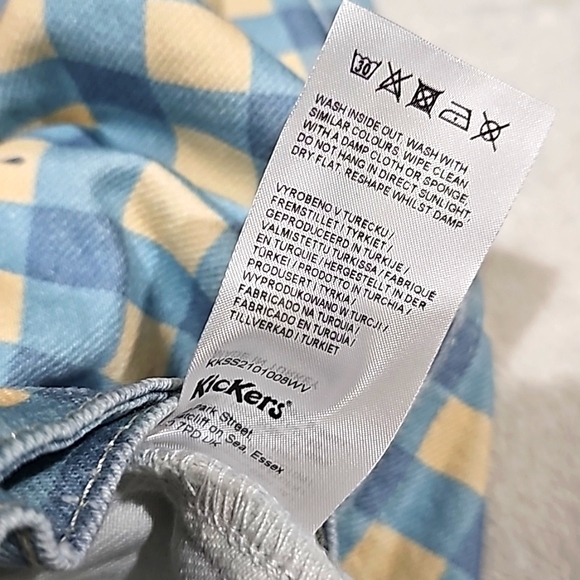 ♡ Kickers Women's Gingham Clasic Denim Button Down Jacket Blue Front Pockets M - Picture 9 of 12